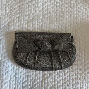Anthropology Silver Beaded Bow Clutch and Crossbody Bag